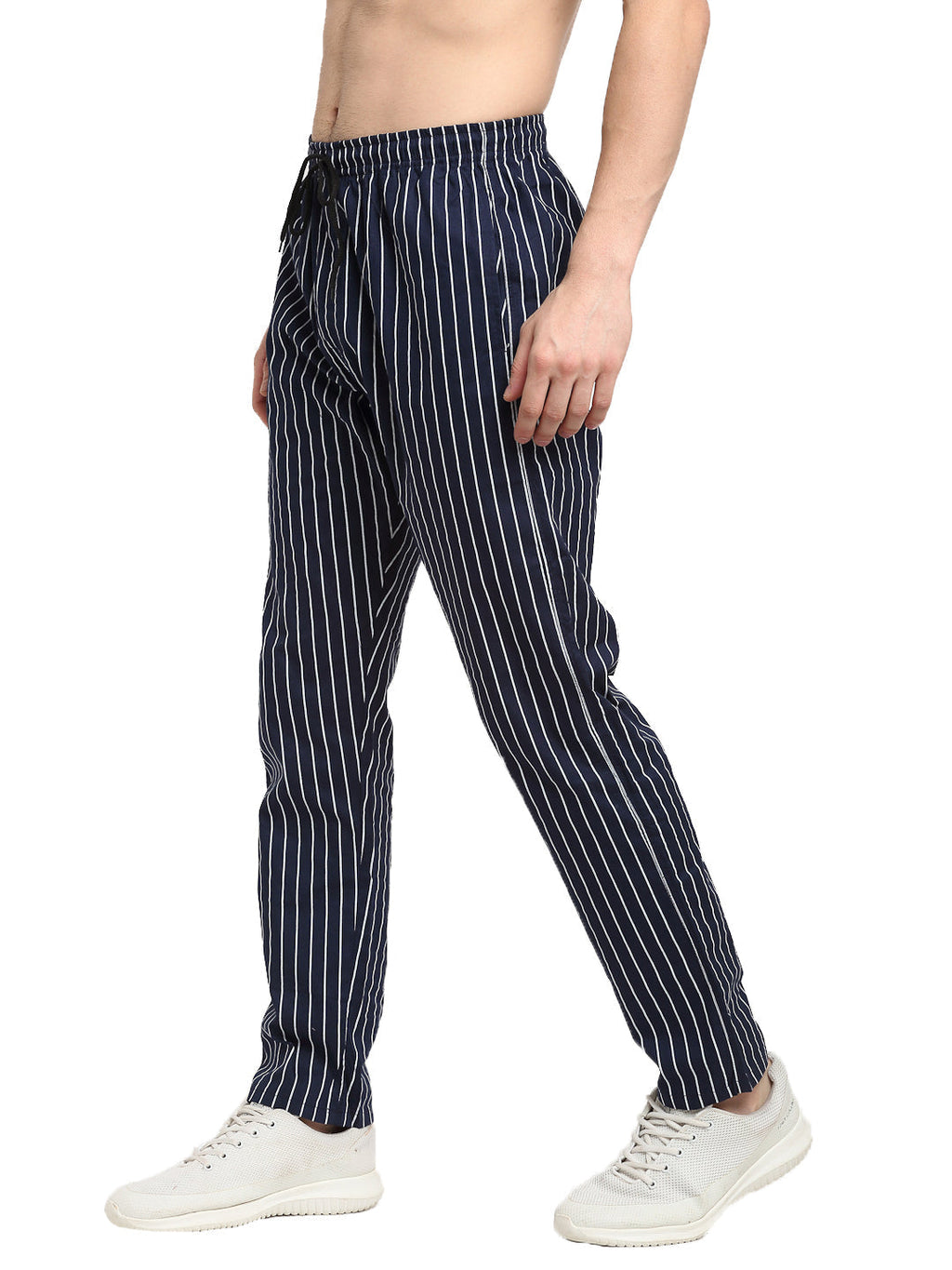 Jainish Men's Navy Blue Cotton Striped Track Pants ( JOG 020Navy ) | Grocsy