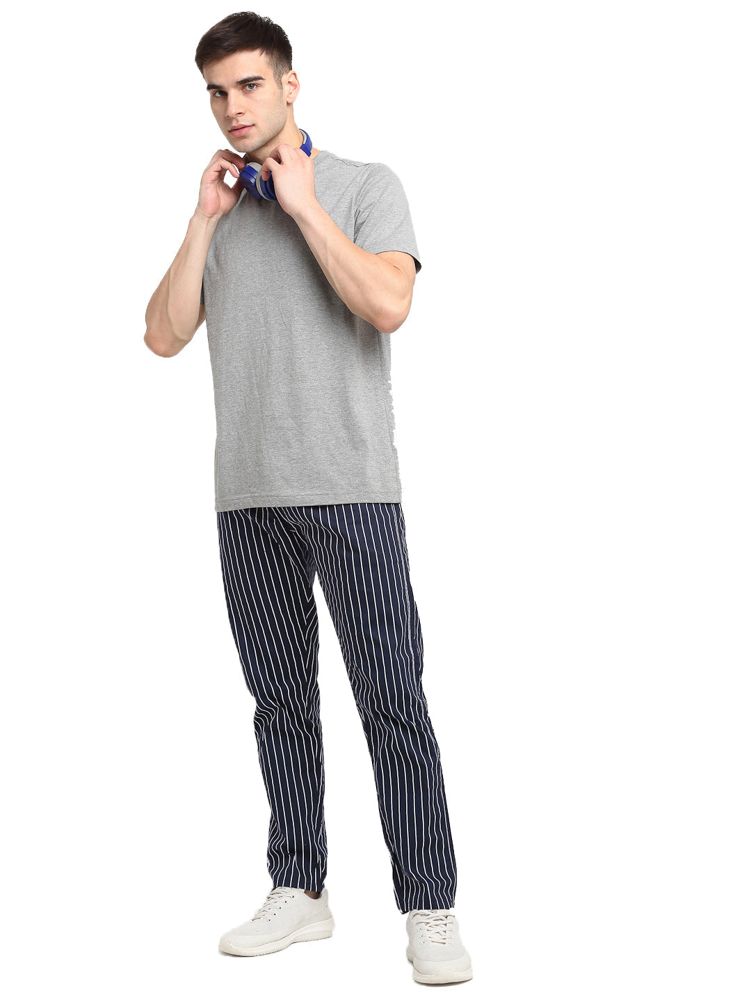 Jainish Men's Navy Blue Cotton Striped Track Pants ( JOG 020Navy ) | Grocsy