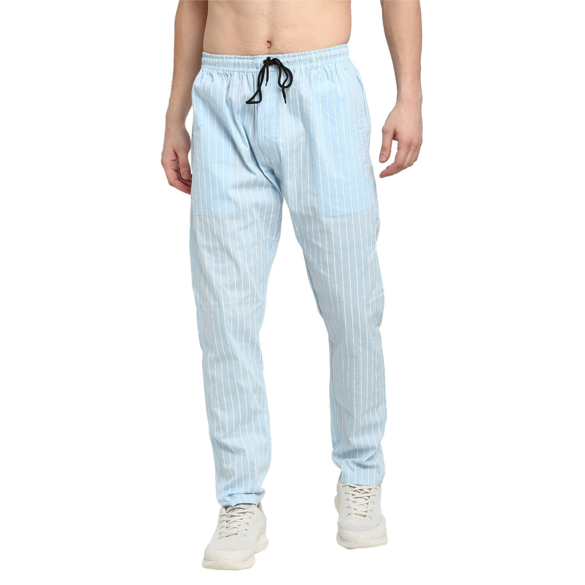 Jainish Men's Blue Cotton Striped Track Pants ( JOG 020Sky ) | Grocsy