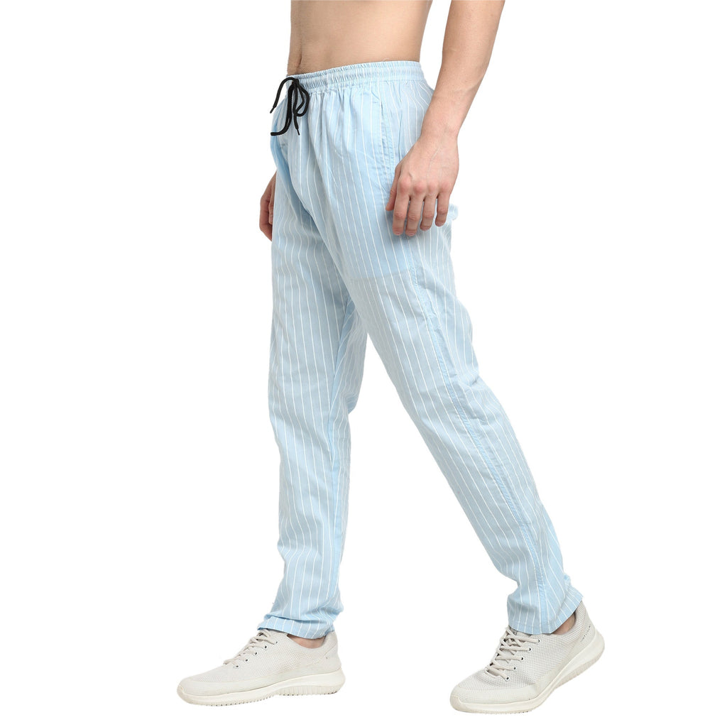 Jainish Men's Blue Cotton Striped Track Pants ( JOG 020Sky ) | Grocsy