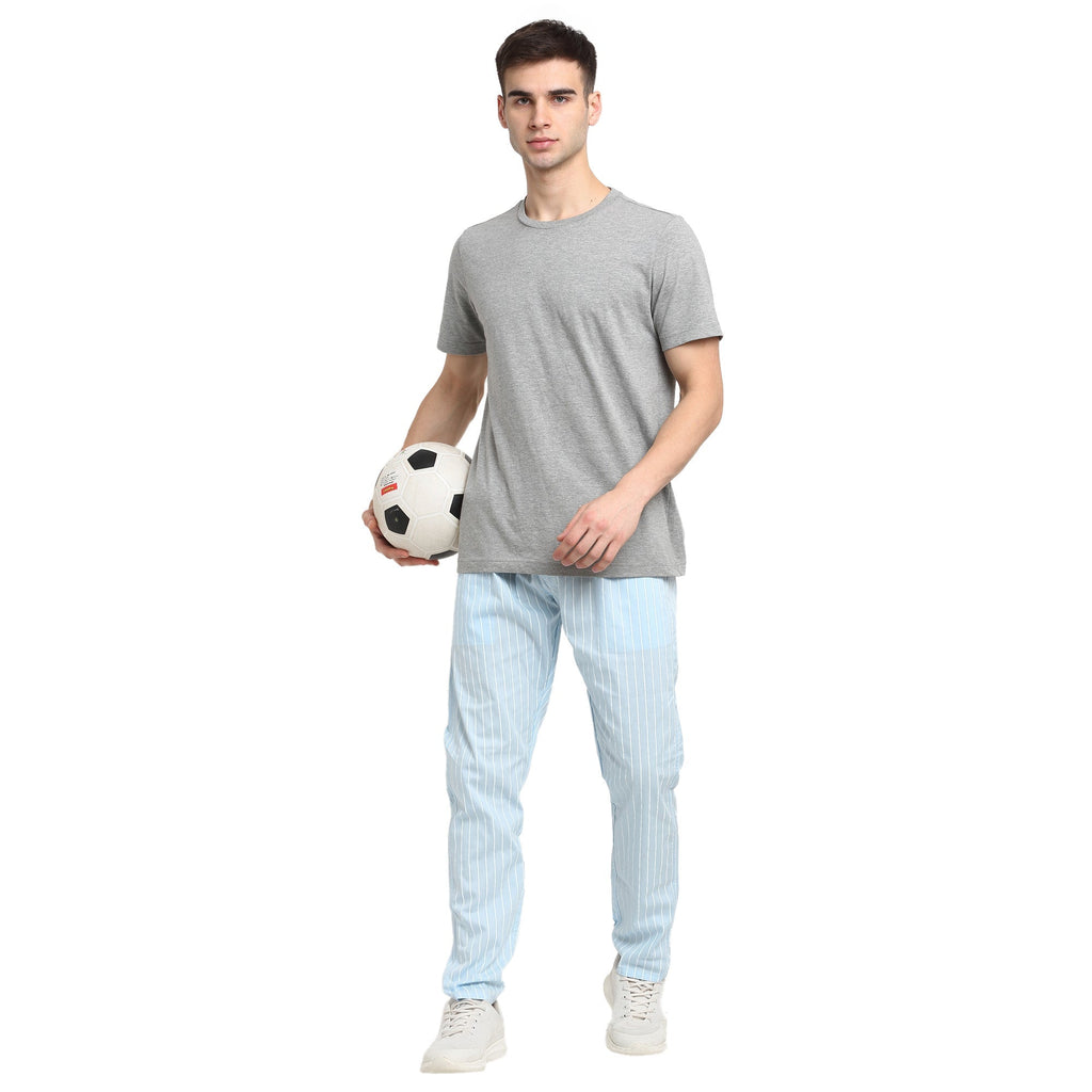 Jainish Men's Blue Cotton Striped Track Pants ( JOG 020Sky ) | Grocsy