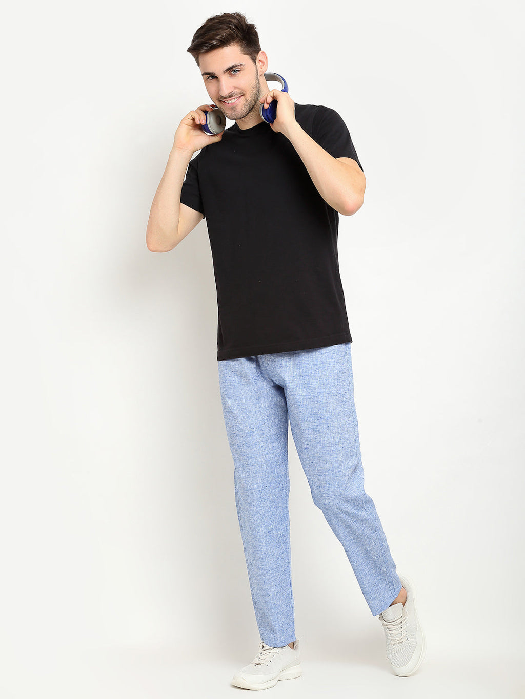 Jainish Men's Blue Linen Cotton Track Pants ( JOG 021Blue ) | Grocsy