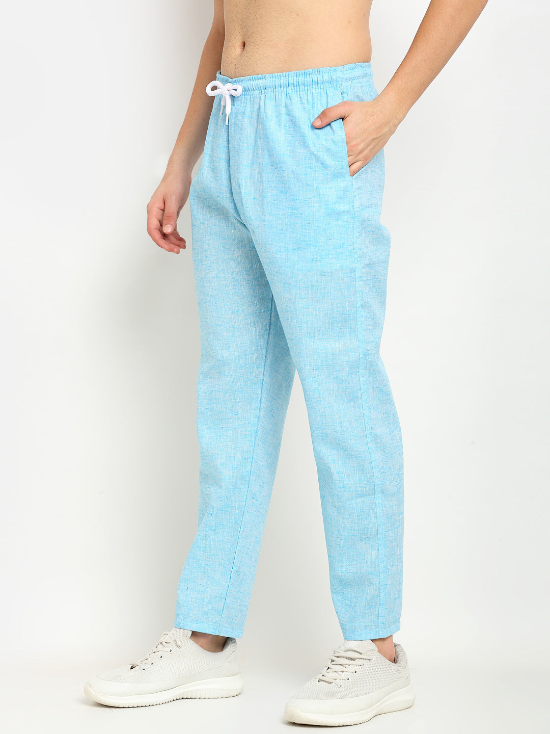 Jainish Men's Blue Linen Cotton Track Pants ( JOG 021Sky ) | Grocsy
