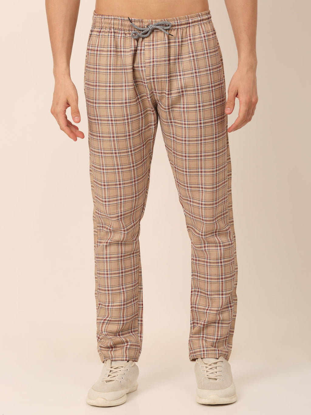 Jainish Men's Checked Cotton Track Pants - Brown | Grocsy