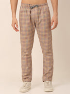 Jainish Men's Checked Cotton Track Pants - Brown | Grocsy
