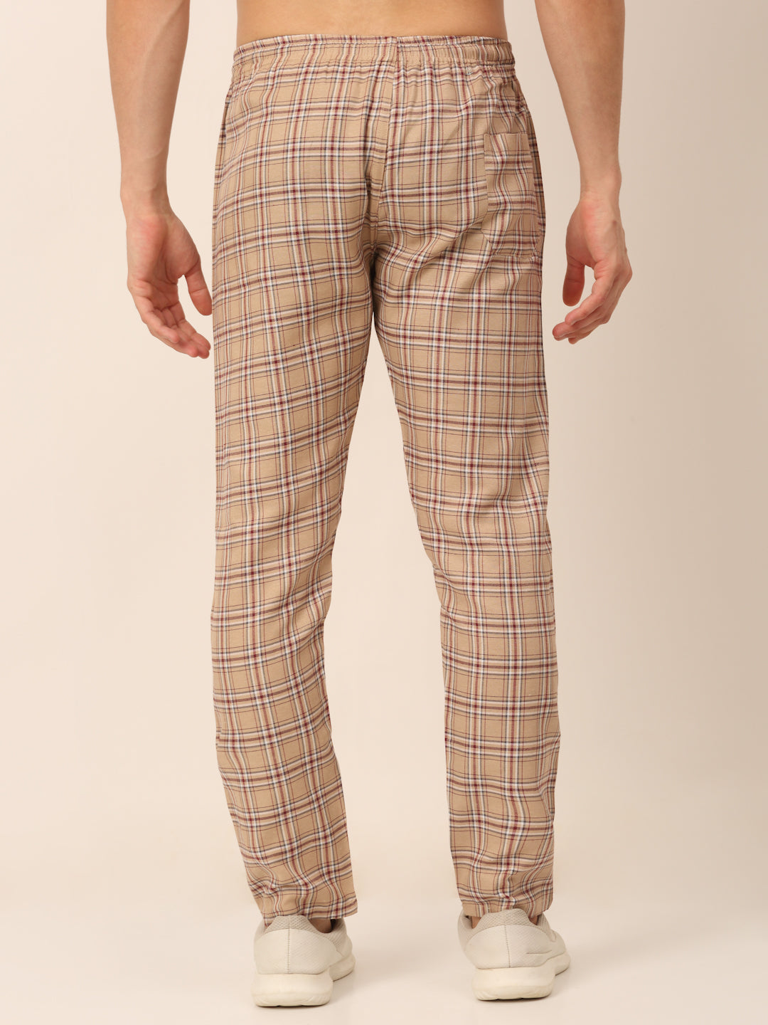 Jainish Men's Checked Cotton Track Pants - Brown | Grocsy