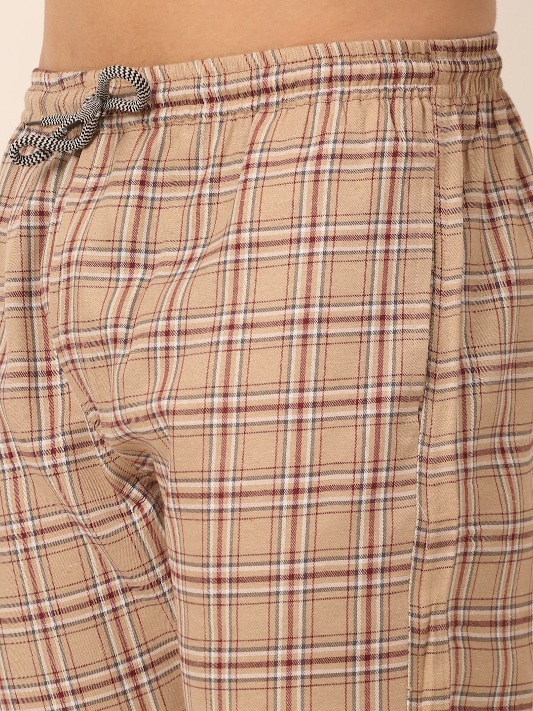 Jainish Men's Checked Cotton Track Pants - Brown | Grocsy