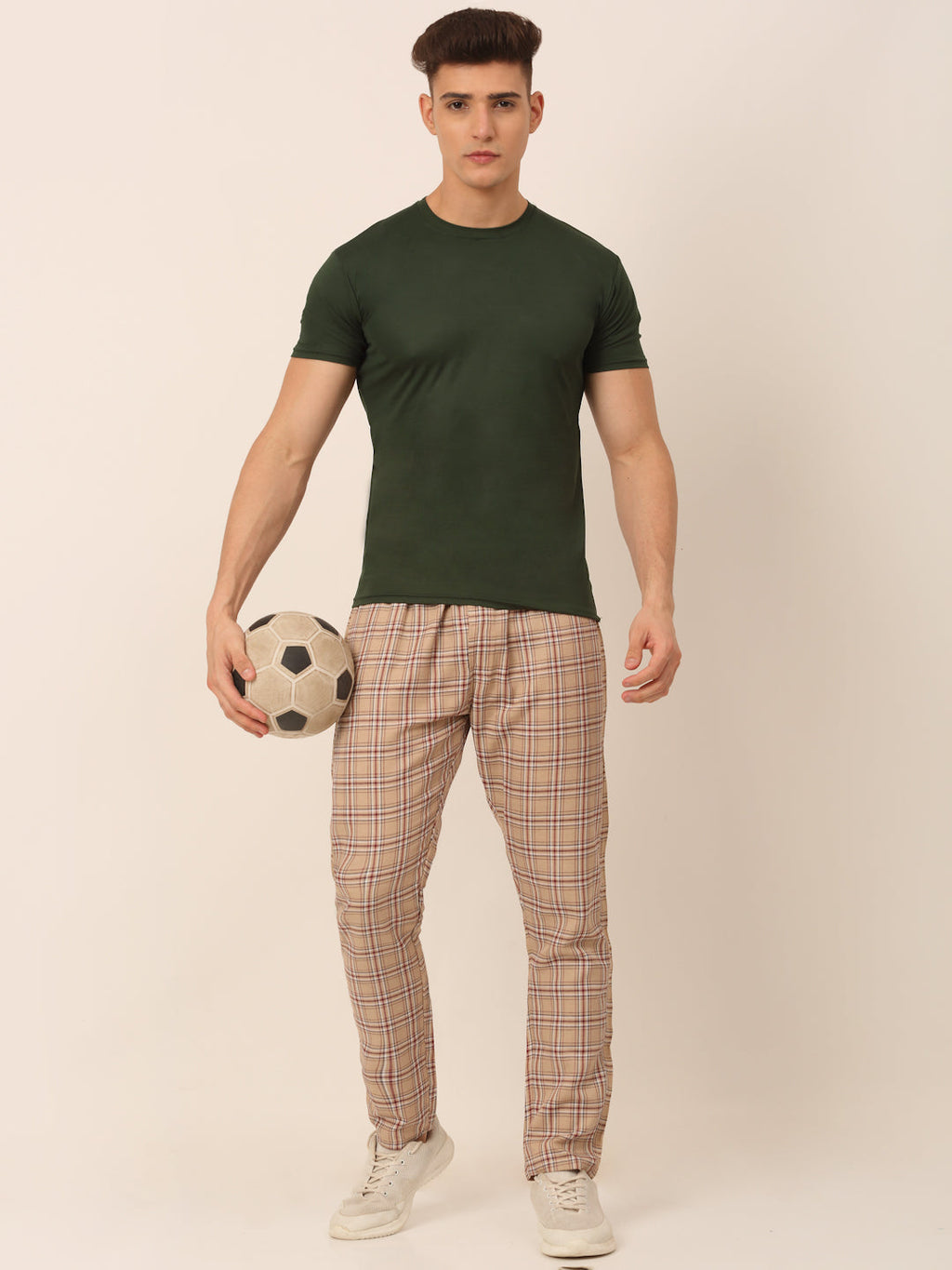 Jainish Men's Checked Cotton Track Pants - Brown | Grocsy