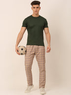 Jainish Men's Checked Cotton Track Pants - Brown | Grocsy