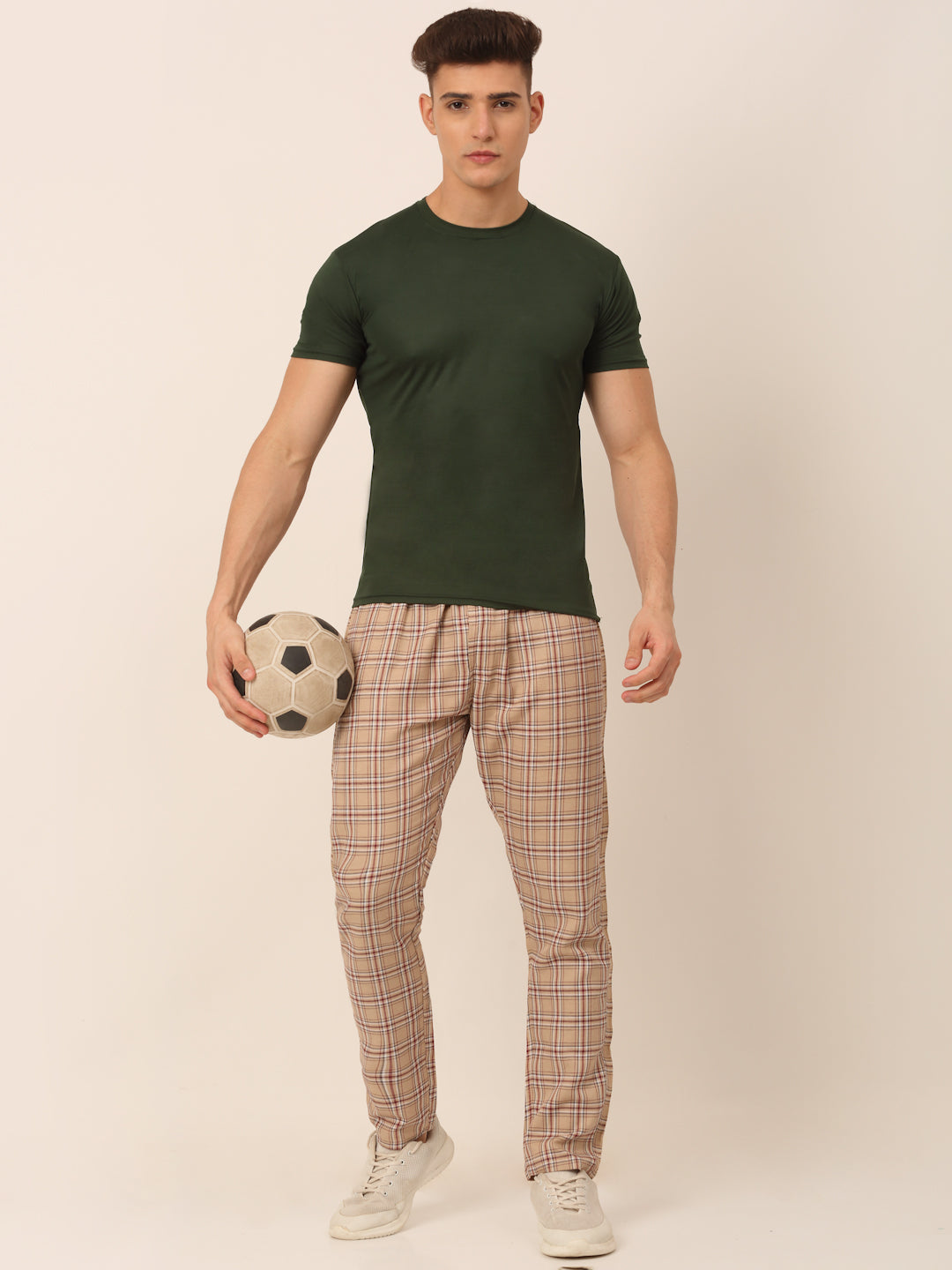 Jainish Men's Checked Cotton Track Pants - Brown | Grocsy
