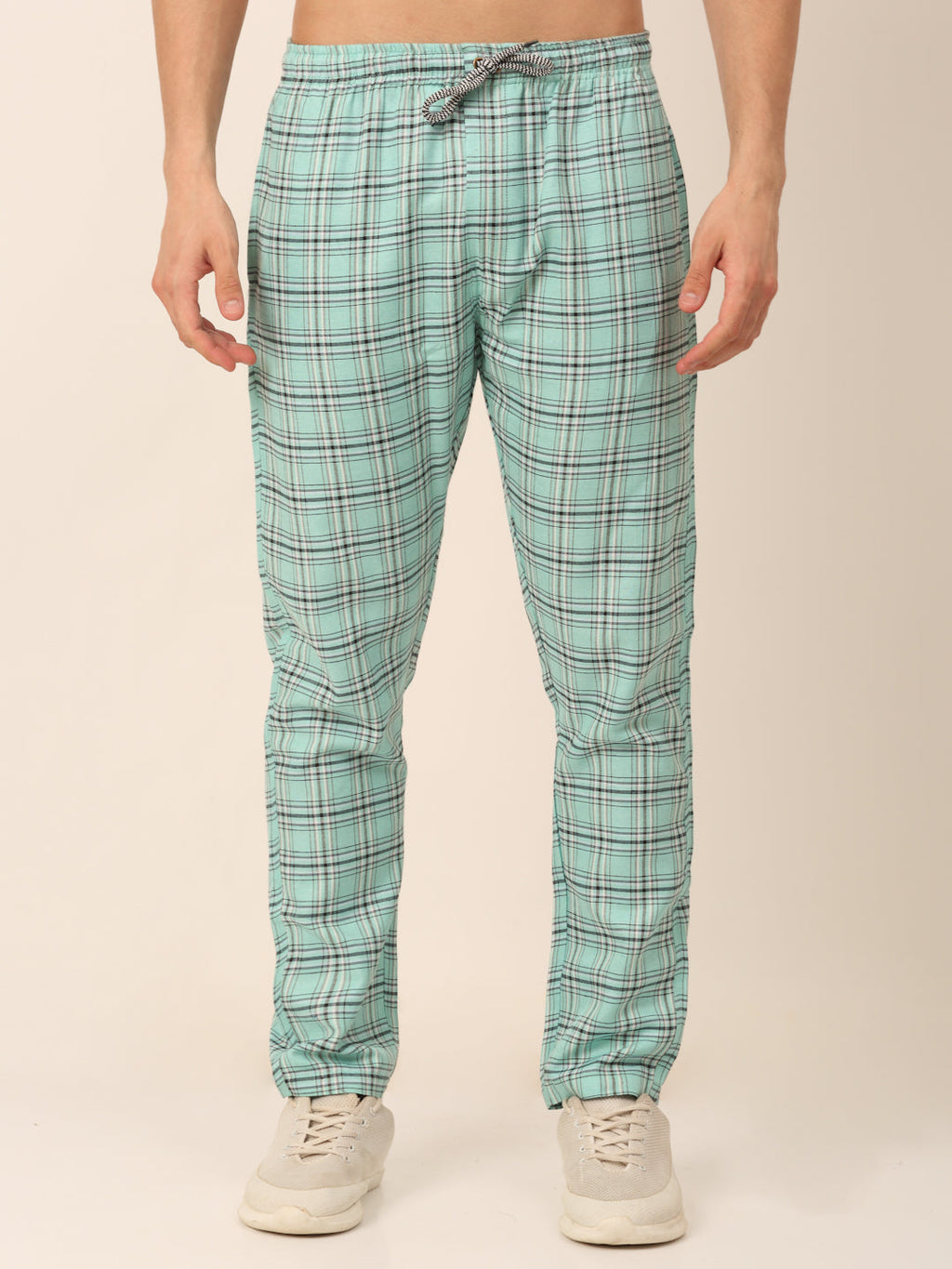 Jainish Men's Checked Cotton Track Pants - Green | Grocsy