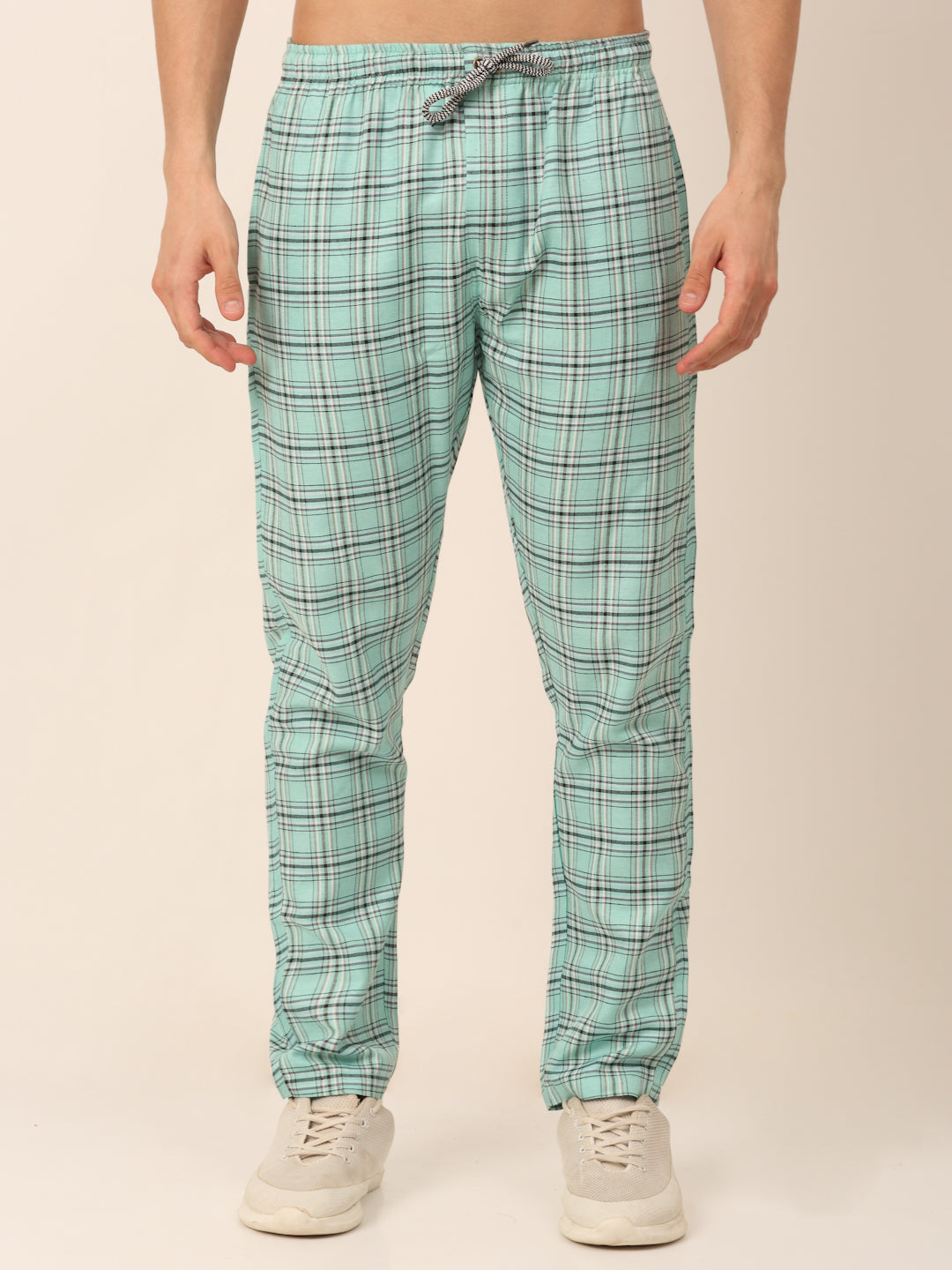 Jainish Men's Checked Cotton Track Pants - Green | Grocsy