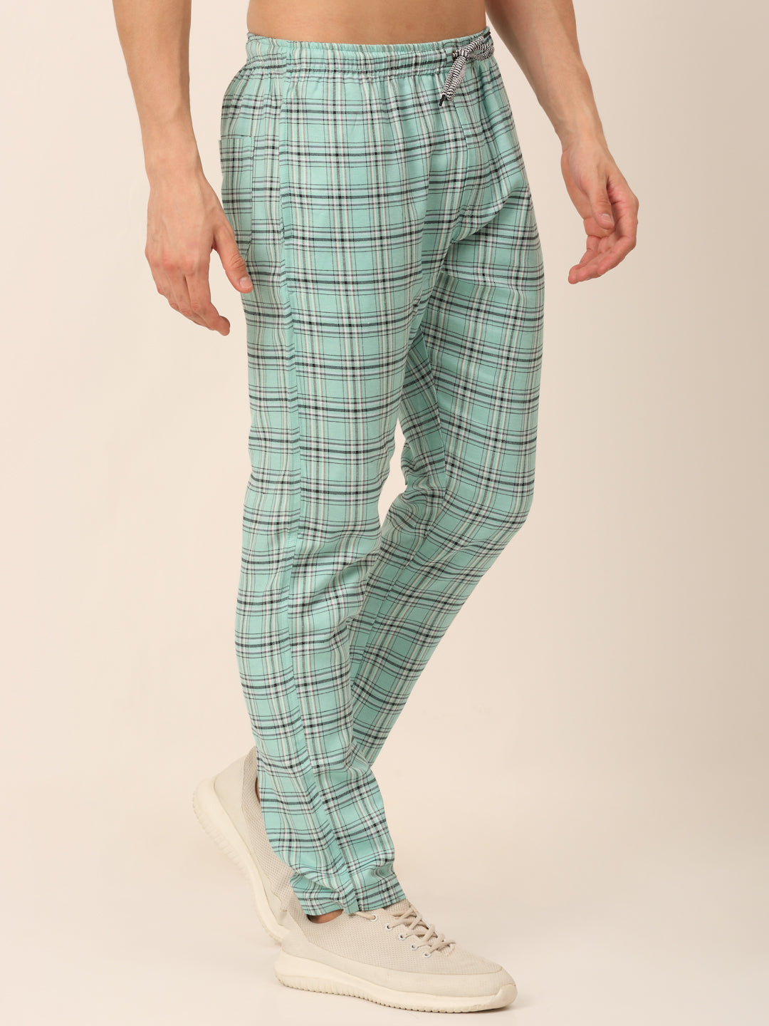 Jainish Men's Checked Cotton Track Pants - Green | Grocsy