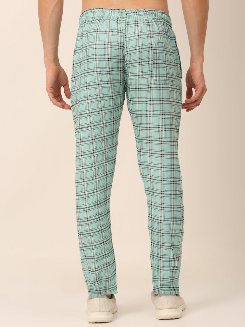 Jainish Men's Checked Cotton Track Pants - Green | Grocsy