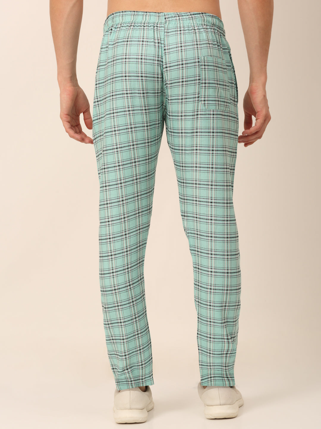 Jainish Men's Checked Cotton Track Pants - Green | Grocsy