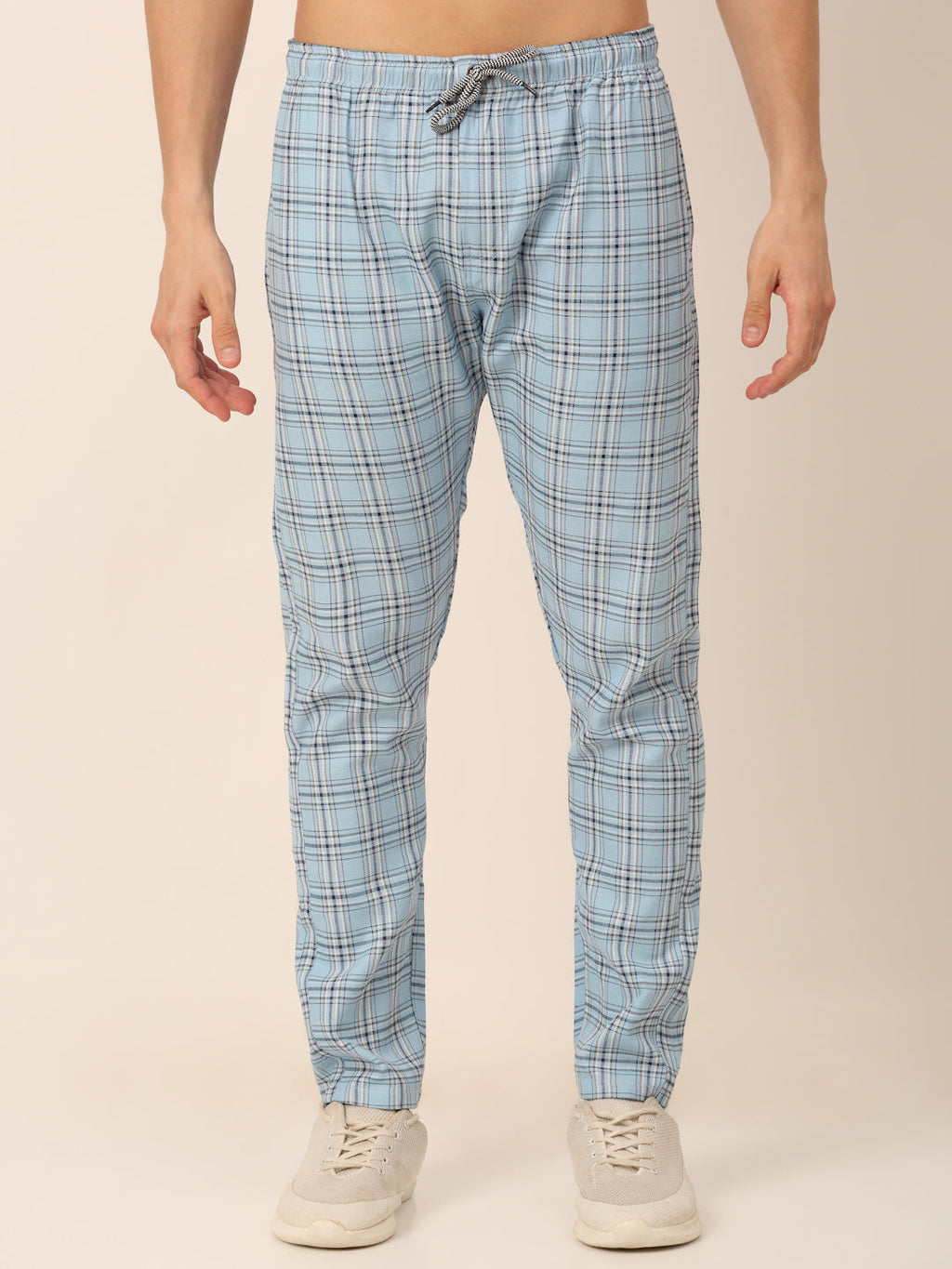 Jainish Men's Checked Cotton Track Pants - Sky Blue | Grocsy