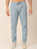 Jainish Men's Checked Cotton Track Pants - Sky Blue | Grocsy