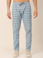 Jainish Men's Checked Cotton Track Pants - Sky Blue | Grocsy