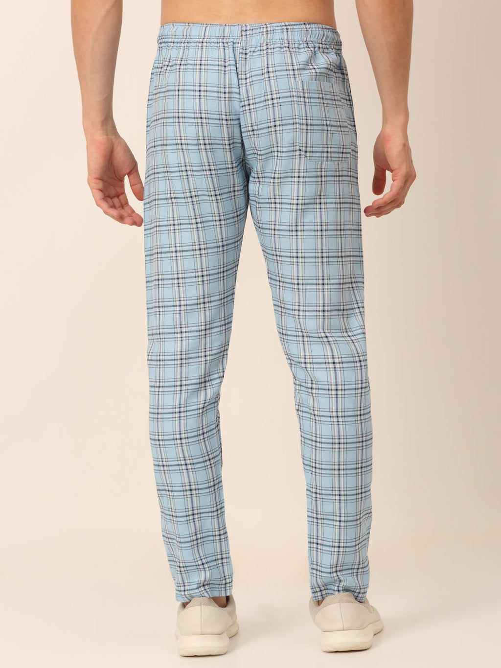 Jainish Men's Checked Cotton Track Pants - Sky Blue | Grocsy