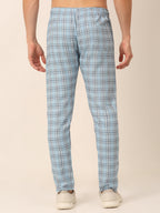 Jainish Men's Checked Cotton Track Pants - Sky Blue | Grocsy