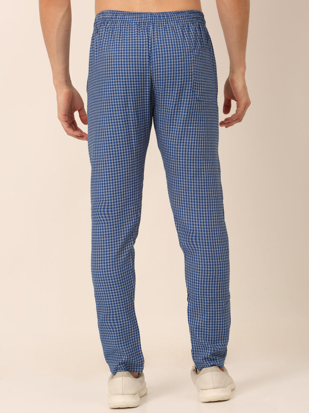 Jainish Men's Checked Cotton Track Pants - Blue | Grocsy