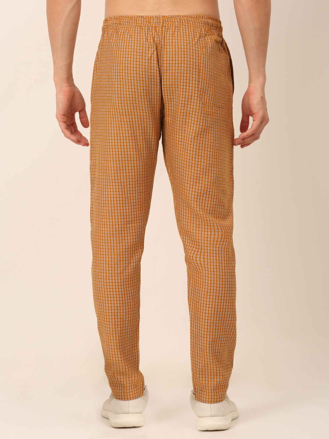 Jainish Men's Checked Cotton Track Pants - Mustard | Grocsy