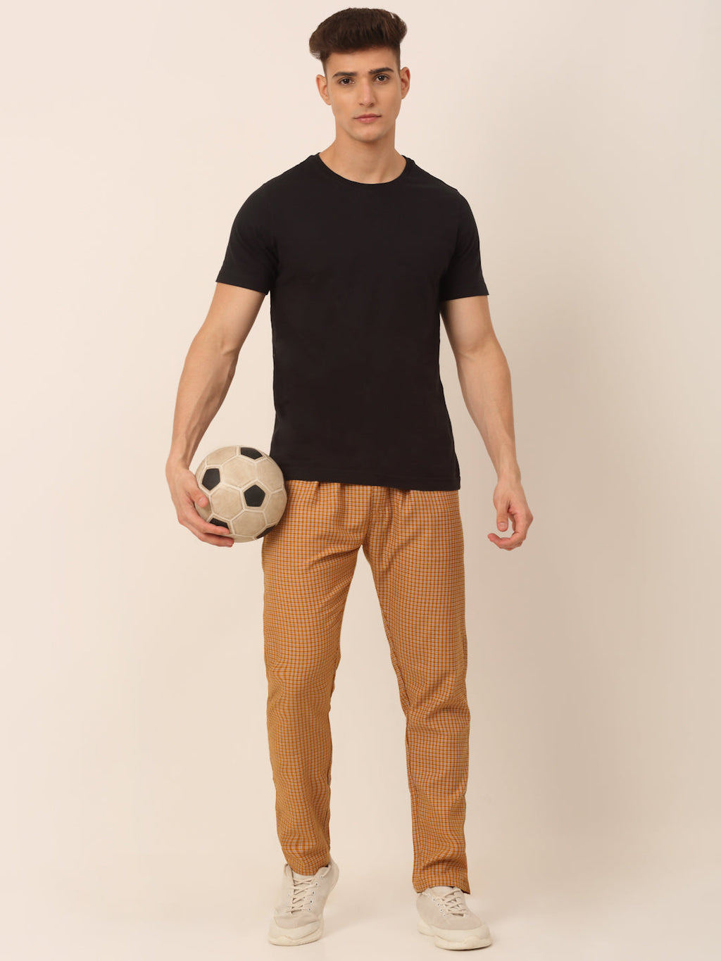 Jainish Men's Checked Cotton Track Pants - Mustard | Grocsy