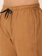 Jainish Men's Checked Cotton Track Pants - Mustard | Grocsy