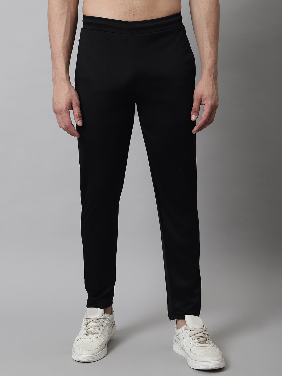 Jainish Men's Black Solid Streachable Lycra Trackpants | Grocsy