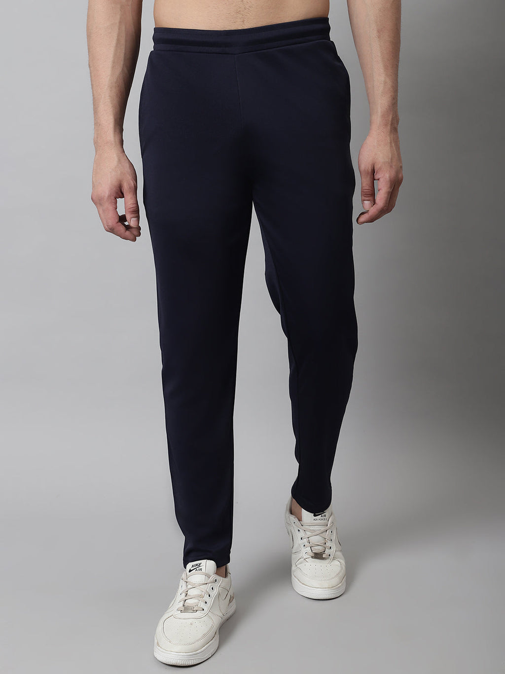 Jainish Men's Navy Blue Solid Streachable Lycra Trackpants | Grocsy