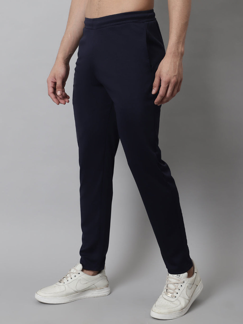 Jainish Men's Navy Blue Solid Streachable Lycra Trackpants | Grocsy