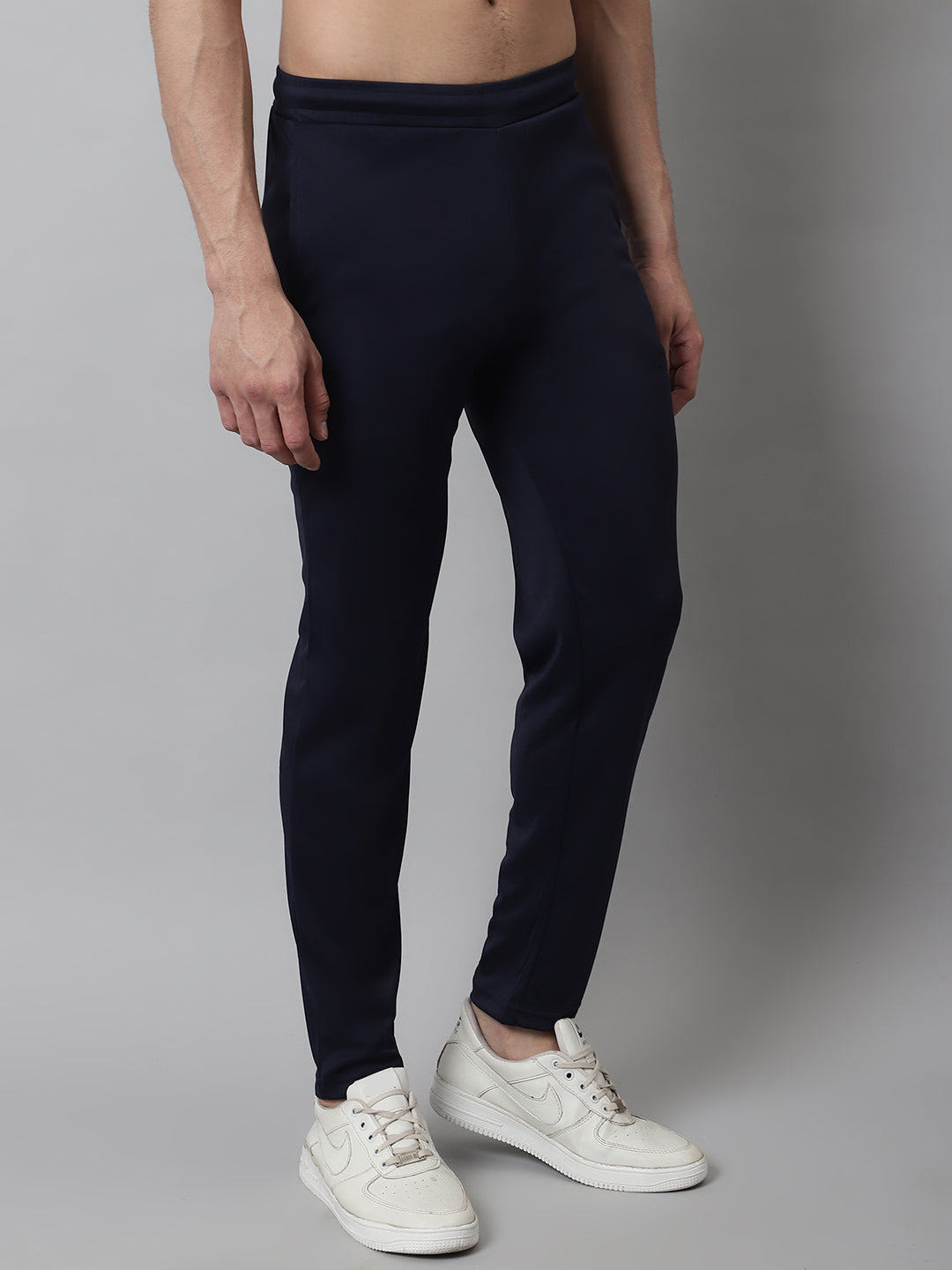 Jainish Men's Navy Blue Solid Streachable Lycra Trackpants | Grocsy