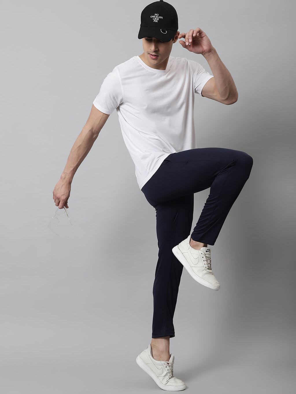 Jainish Men's Navy Blue Solid Streachable Lycra Trackpants | Grocsy