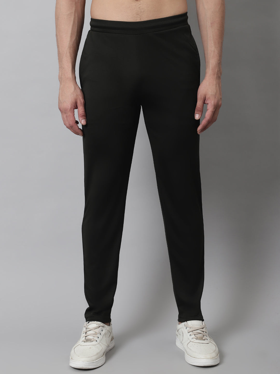Jainish Men's Olive Solid Streachable Lycra Trackpants | Grocsy