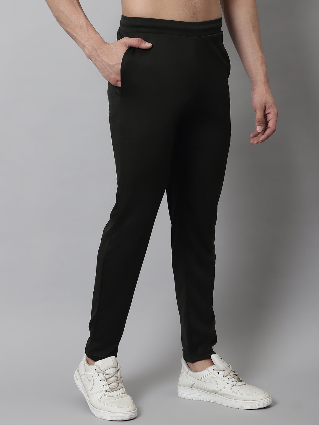 Jainish Men's Olive Solid Streachable Lycra Trackpants | Grocsy