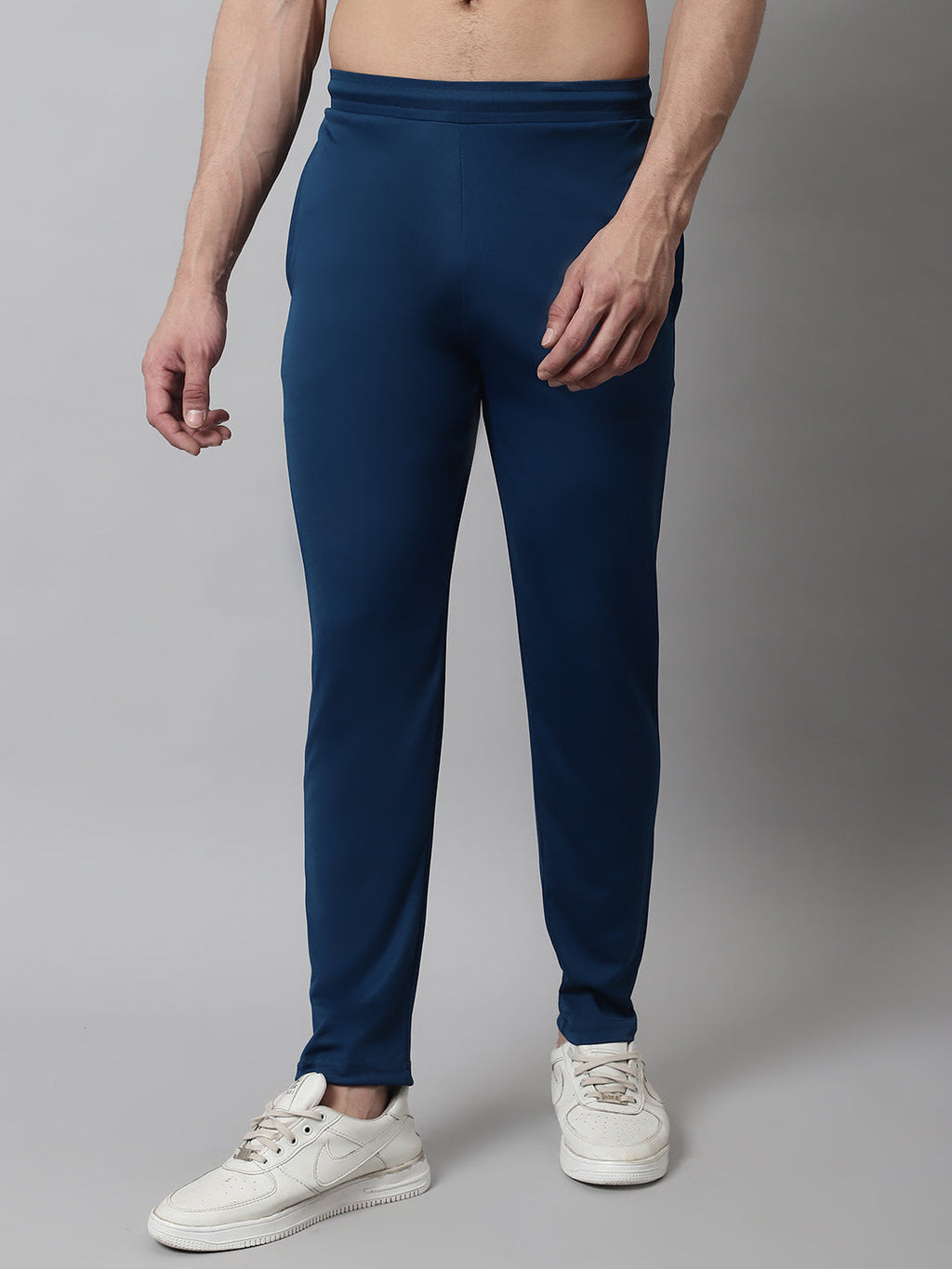 Jainish Men's Blue Solid Streachable Lycra Trackpants | Grocsy