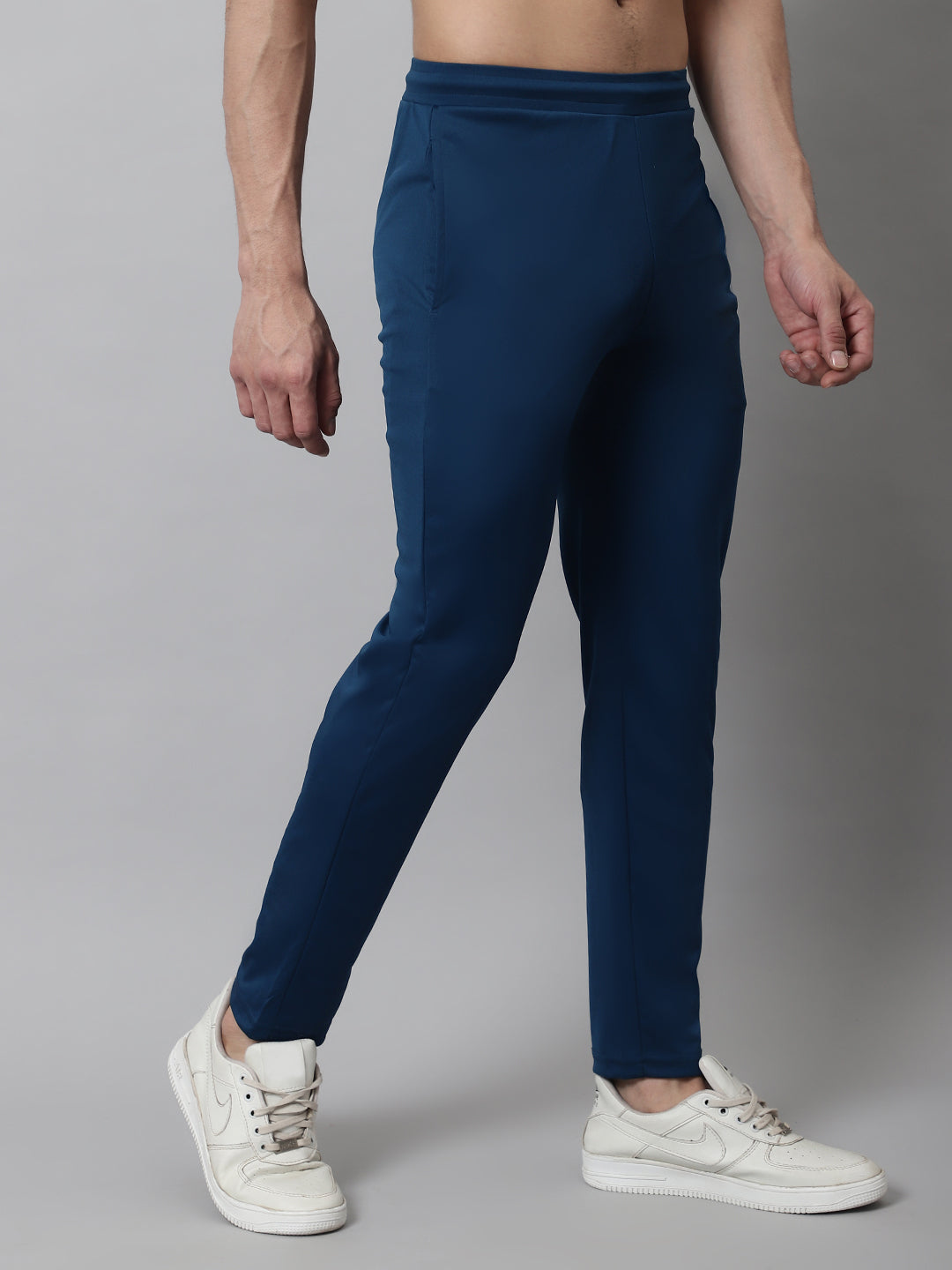 Jainish Men's Blue Solid Streachable Lycra Trackpants | Grocsy