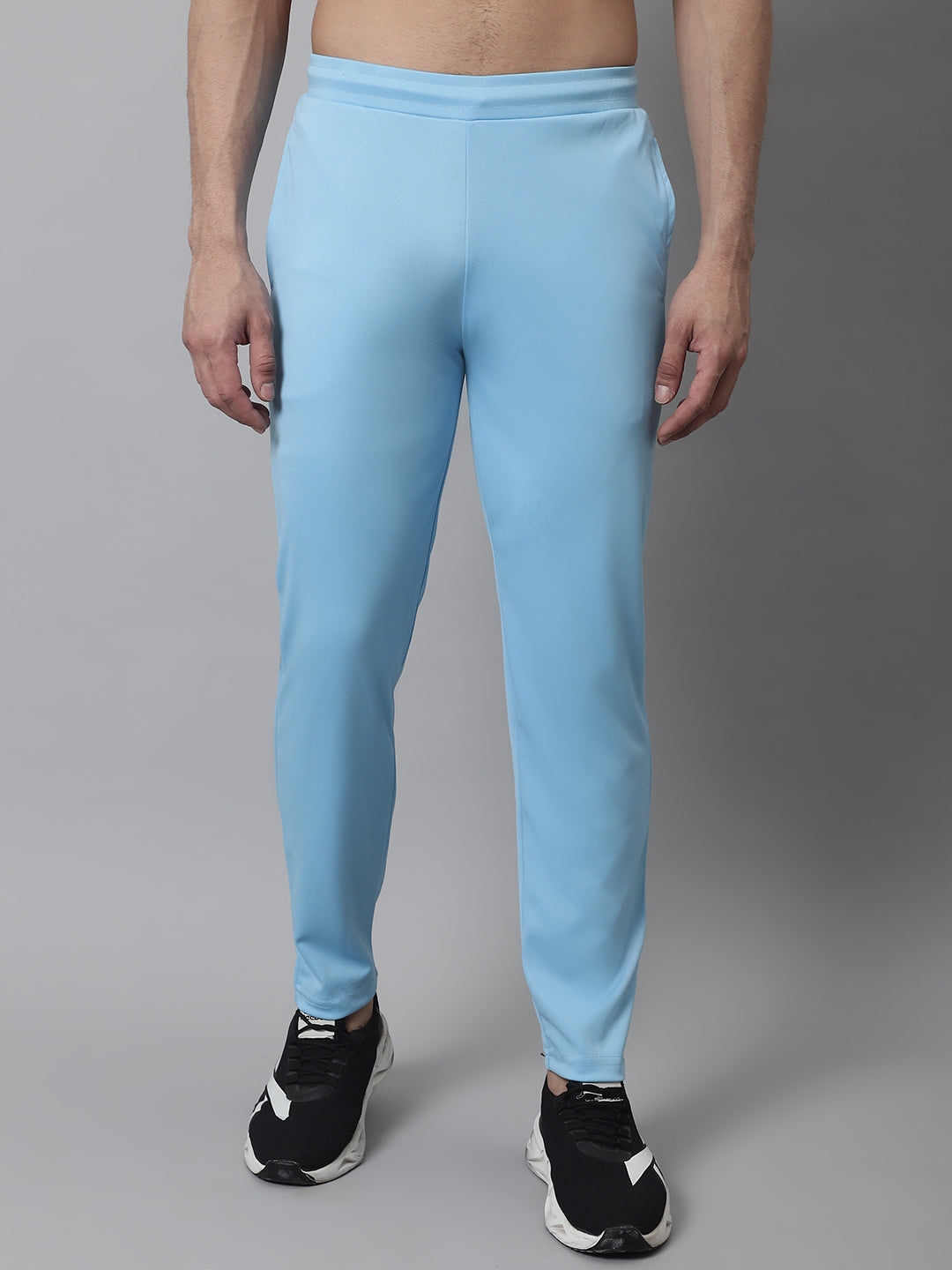 Jainish Men's Sky Blue Solid Streachable Lycra Trackpants | Grocsy