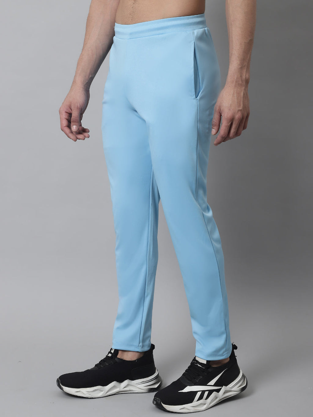 Jainish Men's Sky Blue Solid Streachable Lycra Trackpants | Grocsy
