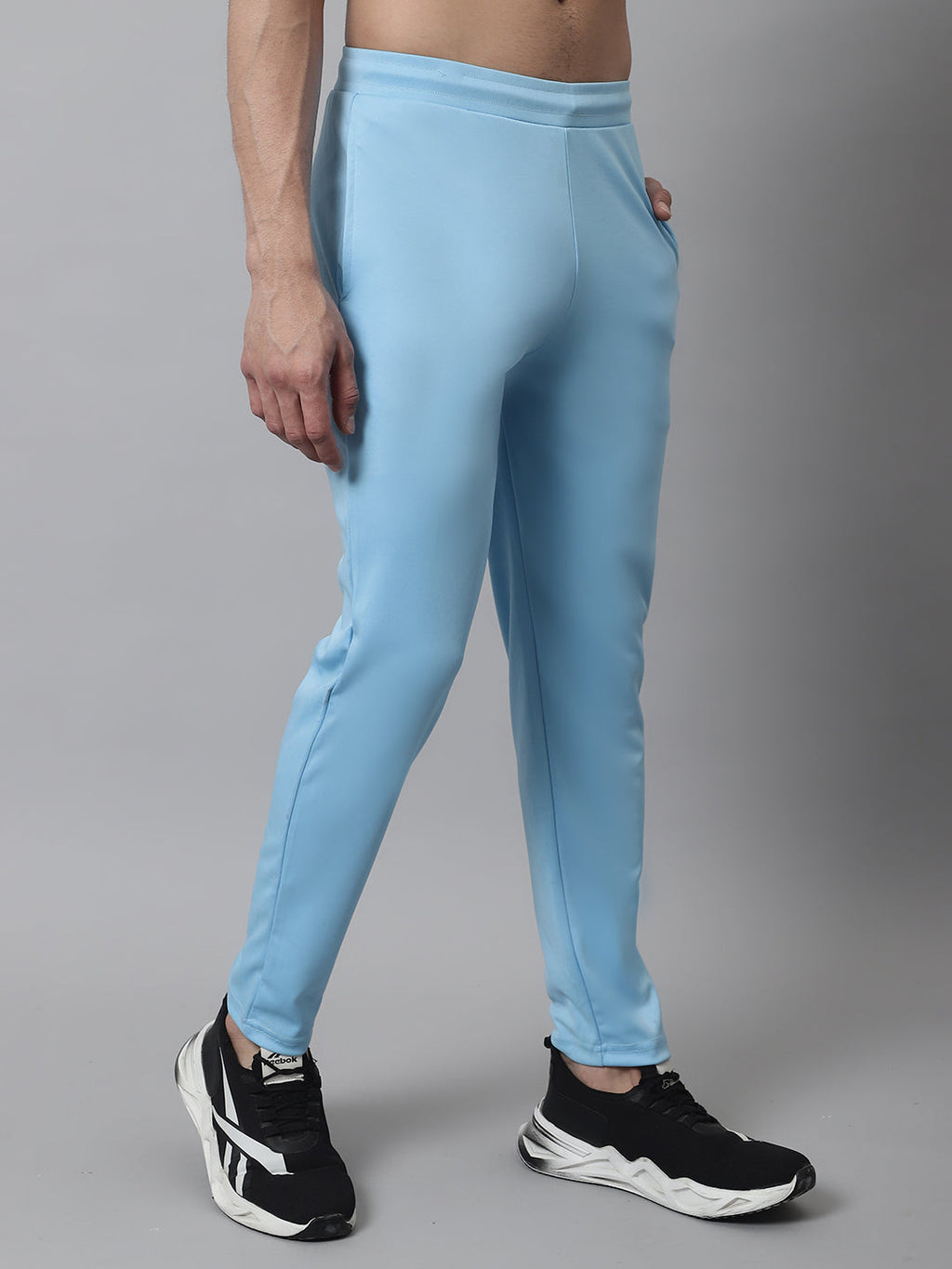 Jainish Men's Sky Blue Solid Streachable Lycra Trackpants | Grocsy