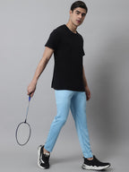 Jainish Men's Sky Blue Solid Streachable Lycra Trackpants | Grocsy
