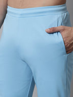 Jainish Men's Sky Blue Solid Streachable Lycra Trackpants | Grocsy