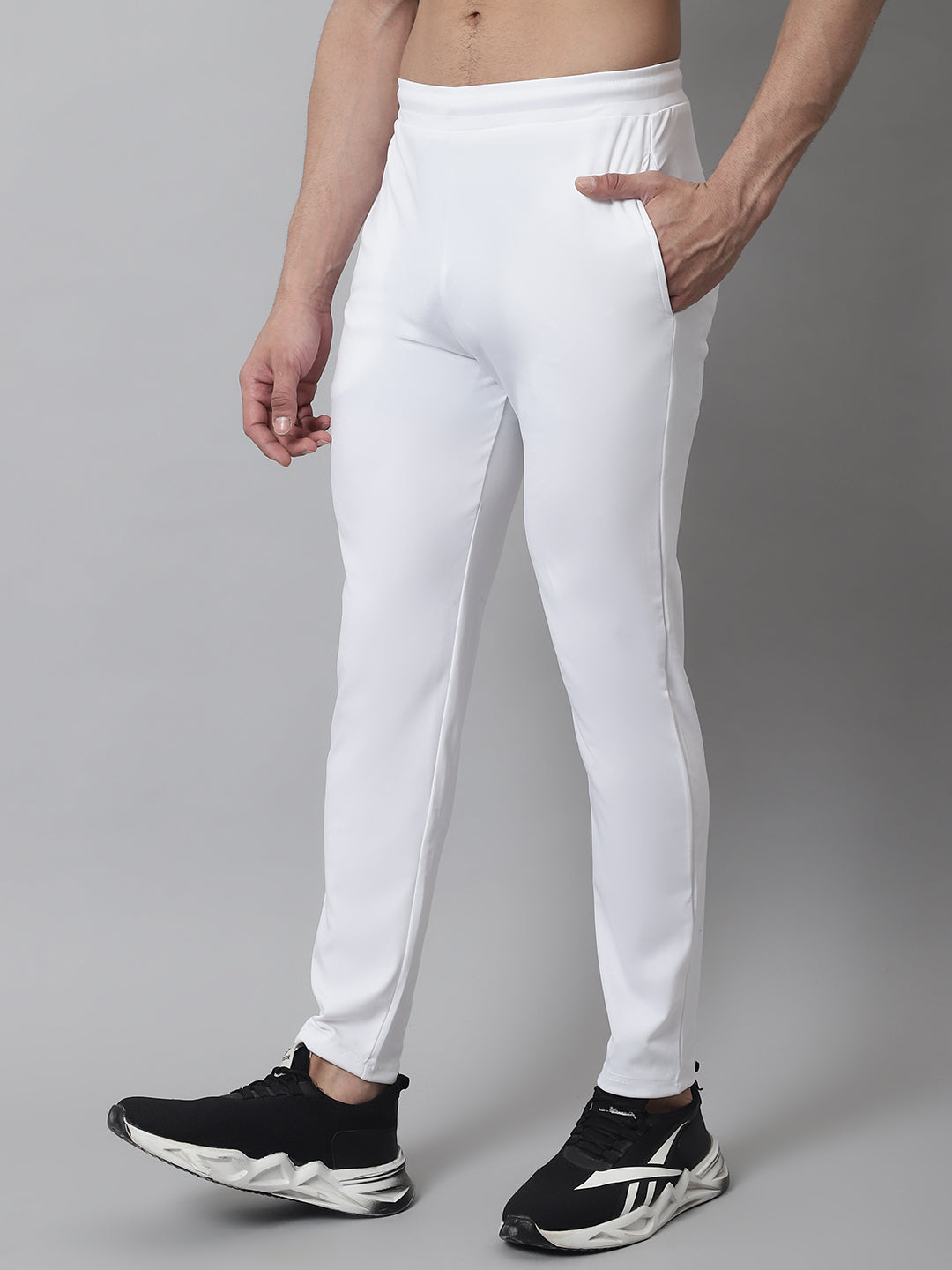 Jainish Men's White Solid Streachable Lycra Trackpants | Grocsy