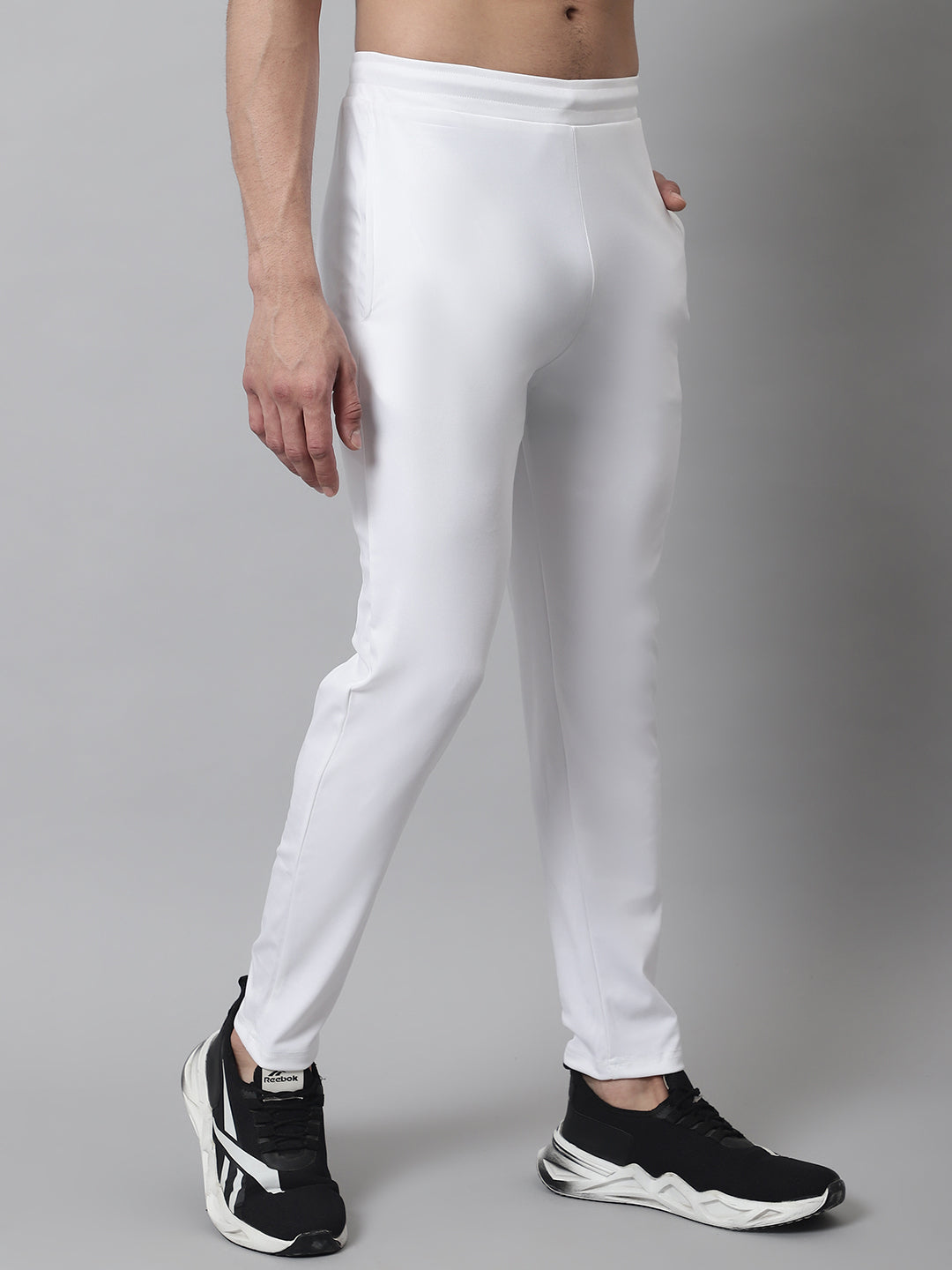 Jainish Men's White Solid Streachable Lycra Trackpants | Grocsy