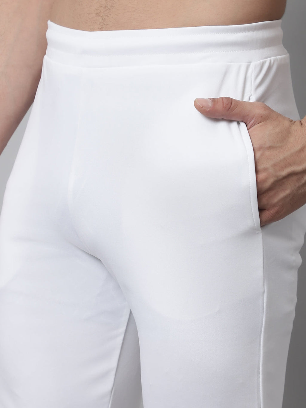 Jainish Men's White Solid Streachable Lycra Trackpants | Grocsy