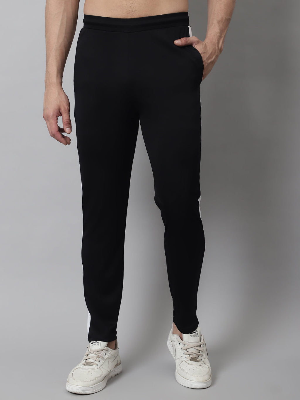 Jainish Men's Black and White Striped Streachable Lycra Trackpants | Grocsy