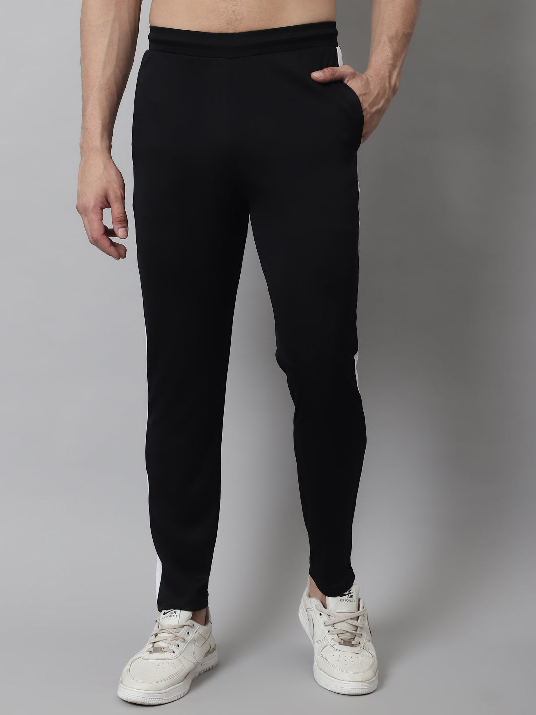 Jainish Men's Black and White Striped Streachable Lycra Trackpants | Grocsy