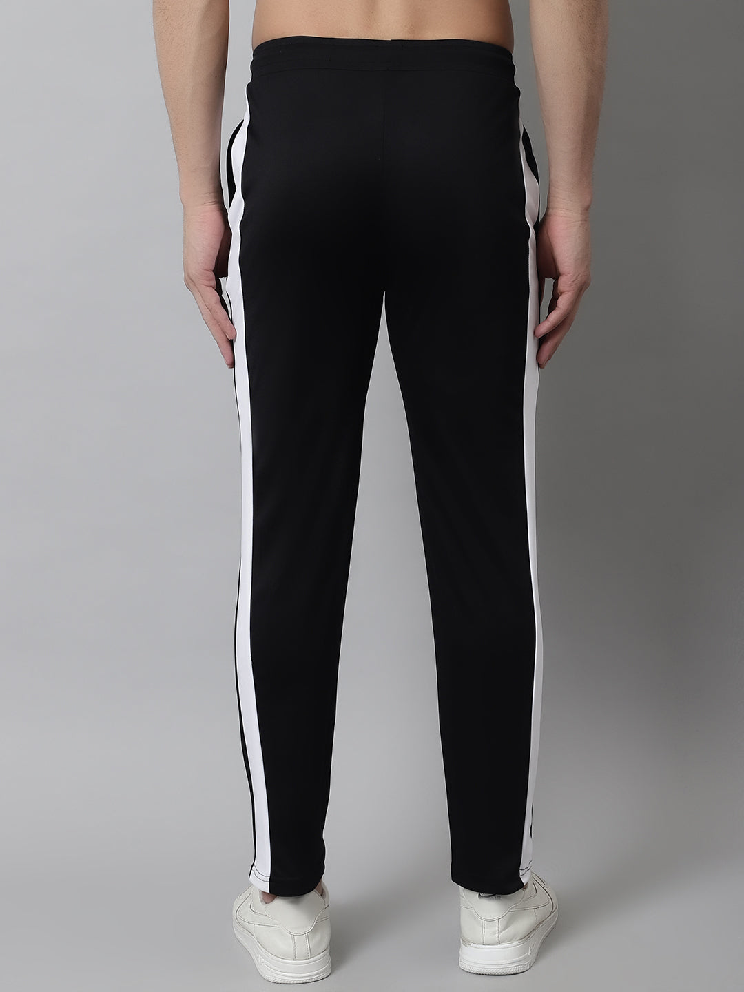 Jainish Men's Black and White Striped Streachable Lycra Trackpants | Grocsy
