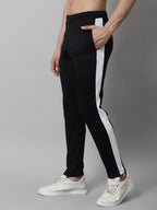 Jainish Men's Black and White Striped Streachable Lycra Trackpants | Grocsy