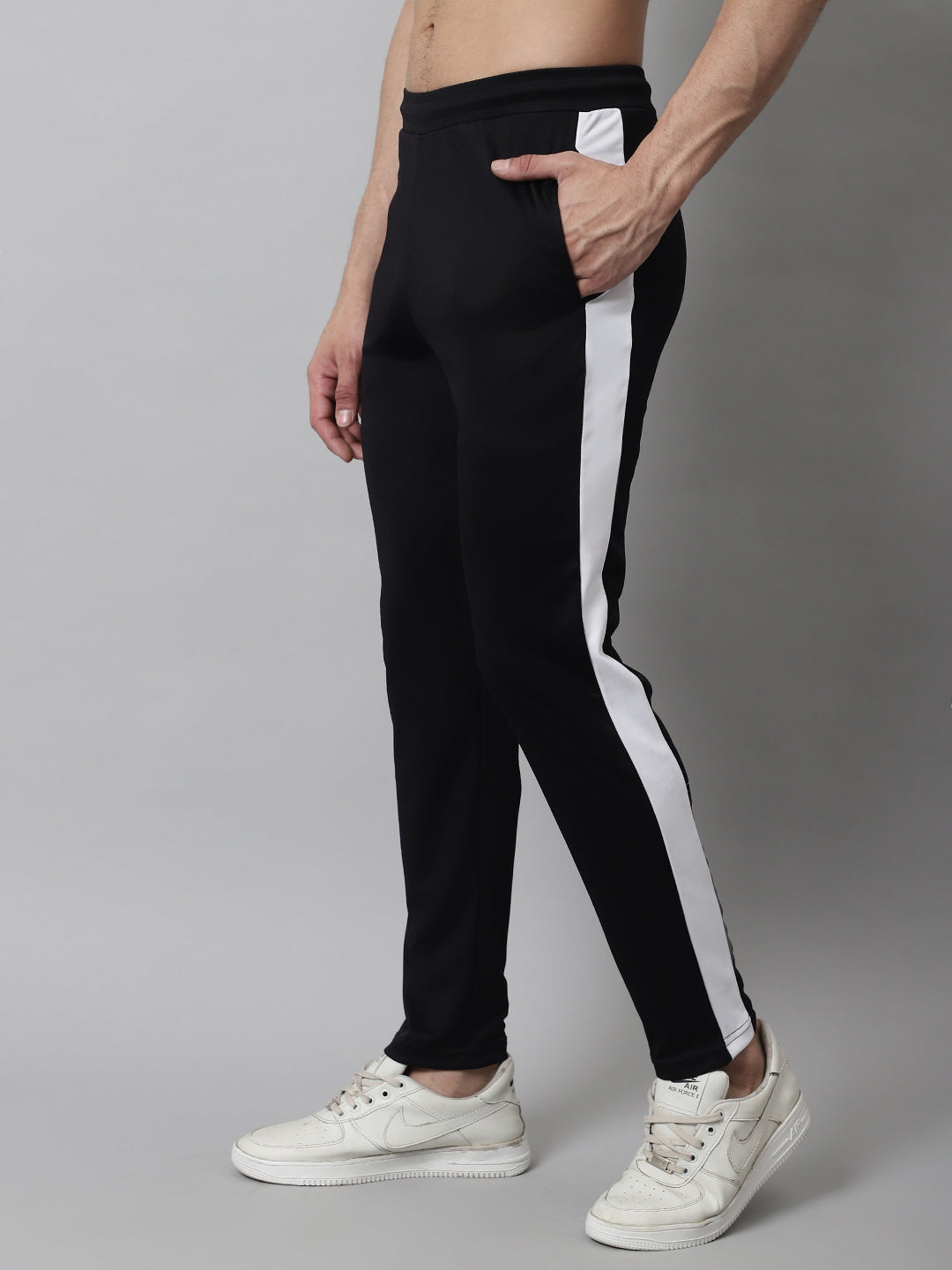 Jainish Men's Black and White Striped Streachable Lycra Trackpants | Grocsy